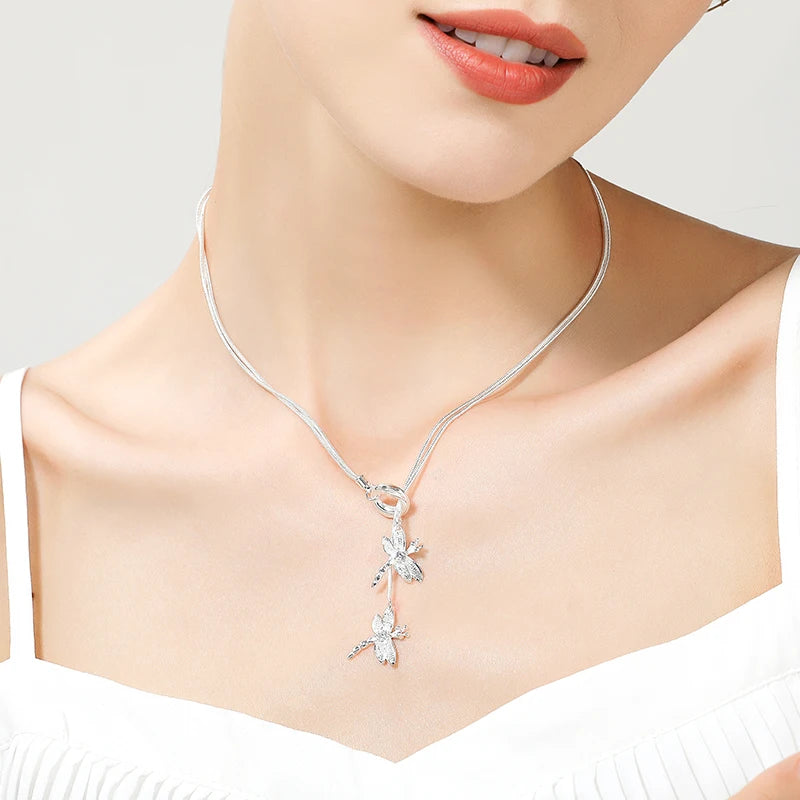 Collier Libellule Argent 925 Chaîne Serpent