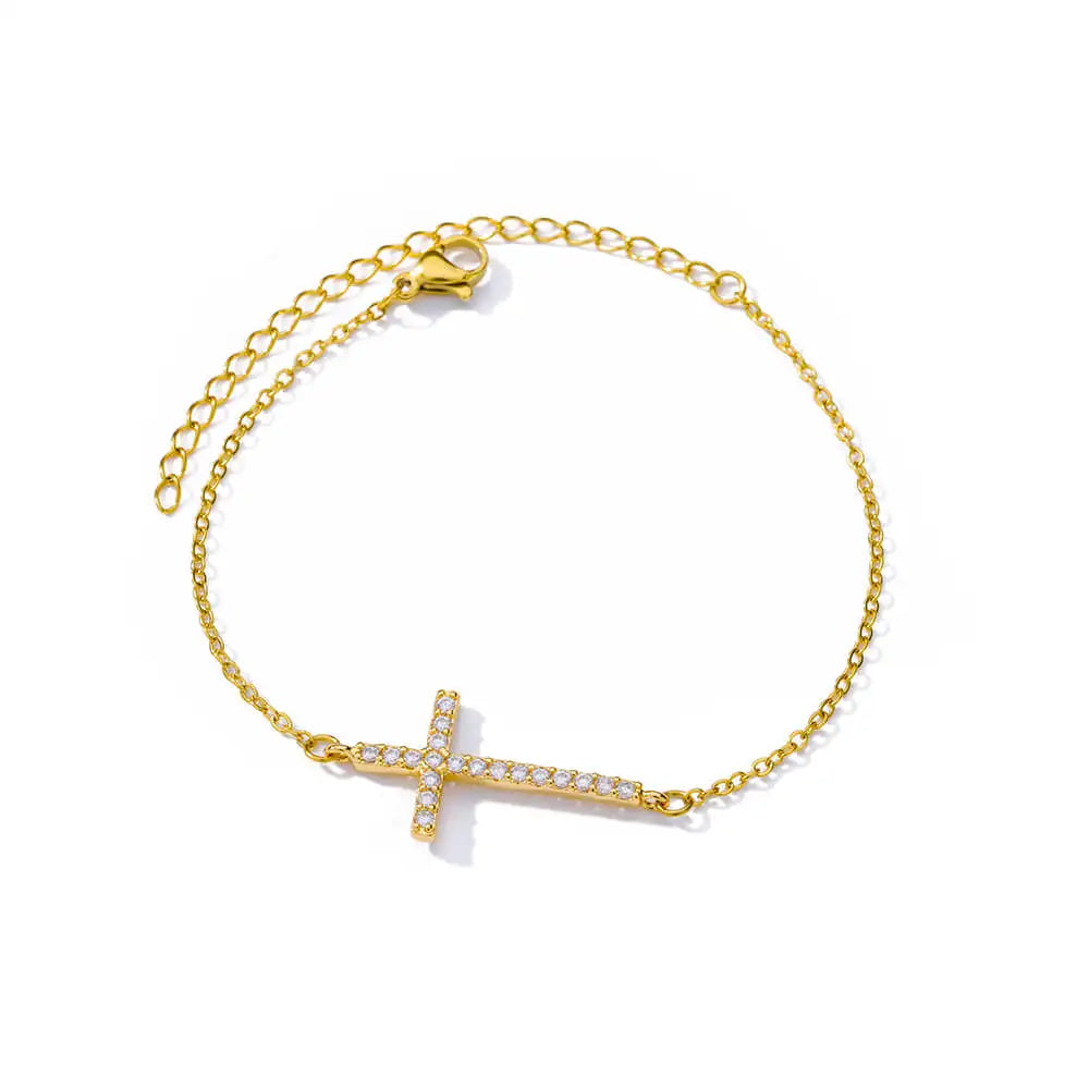 Bracelet Fleurs Zircon Doré Acier Inoxydable