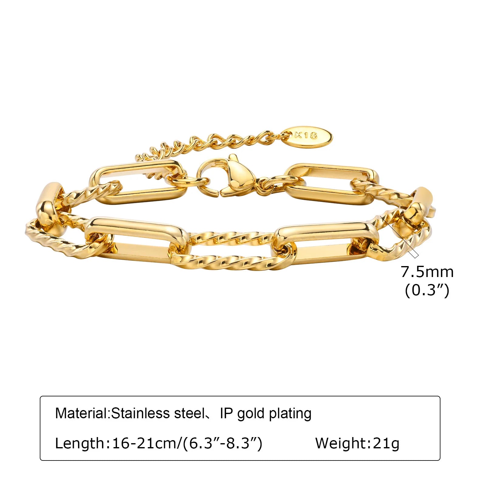 Bracelet Chaîne Dorée Acier Inoxydable Empilable