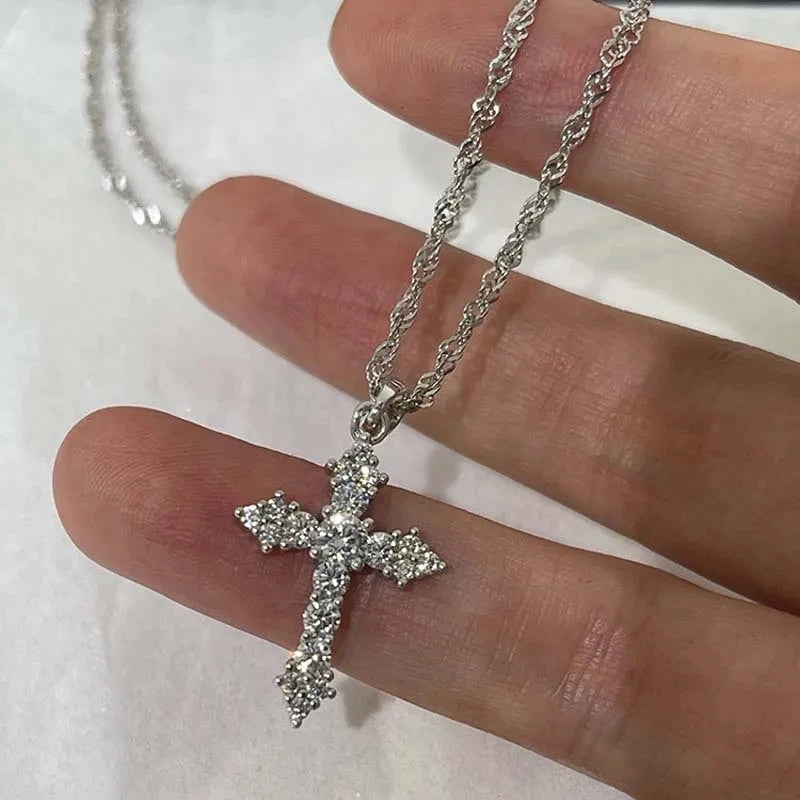 Collier Croix Zircon Argent Chaîne Fine