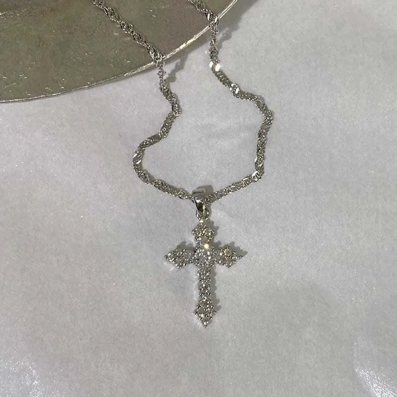 Collier Croix Zircon Argent Chaîne Fine