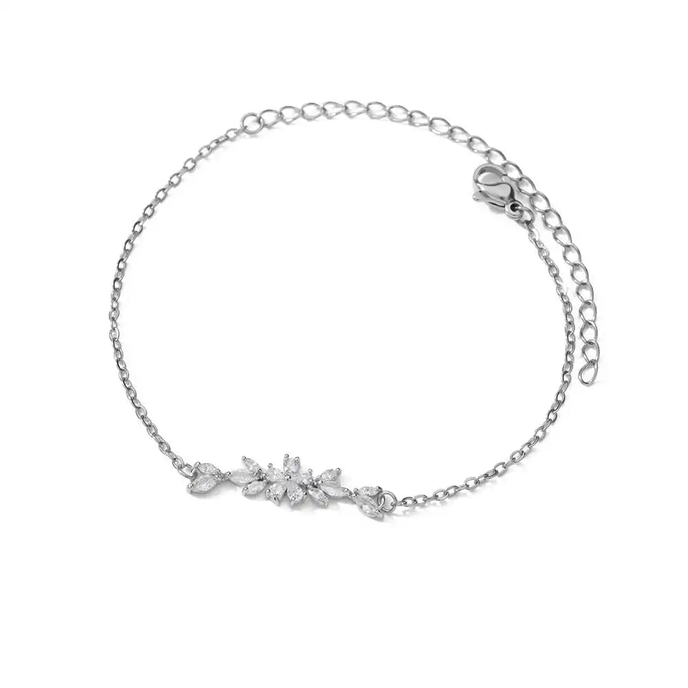 Bracelet Fleurs Zircon Doré Acier Inoxydable
