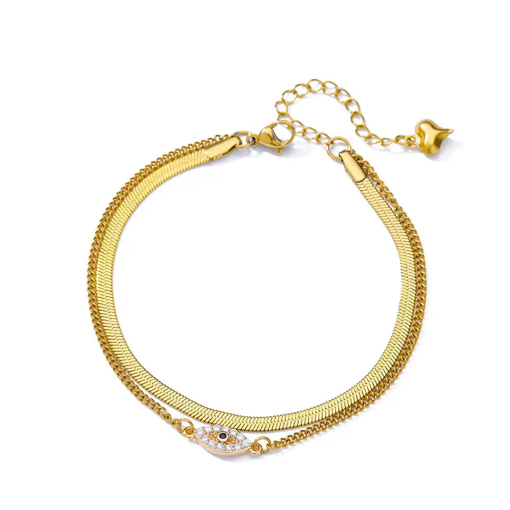 Bracelet Fleurs Zircon Doré Acier Inoxydable