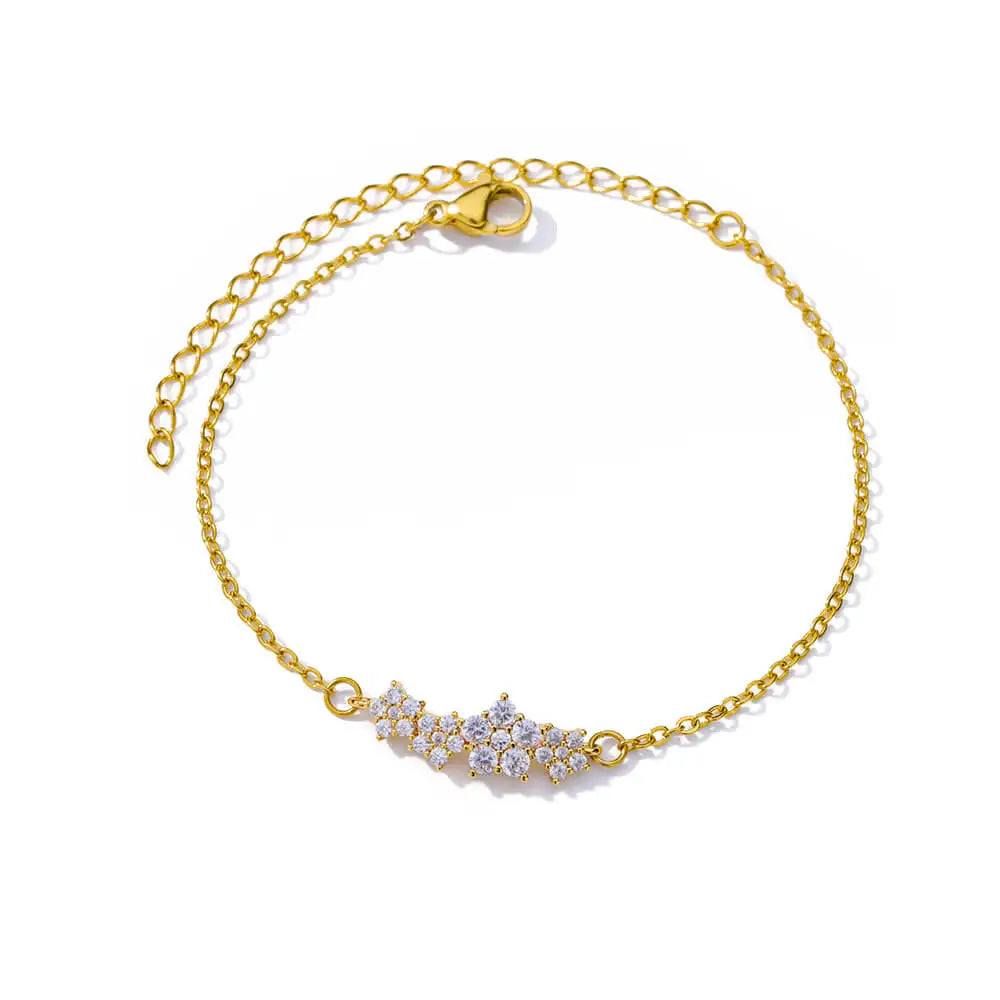 Bracelet Fleurs Zircon Doré Acier Inoxydable