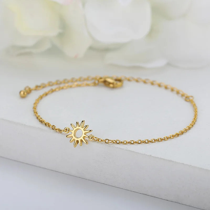 Bracelet Fleurs Zircon Doré Acier Inoxydable