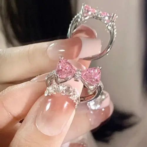 Collier Nœud Papillon Cristal Rose Y2K