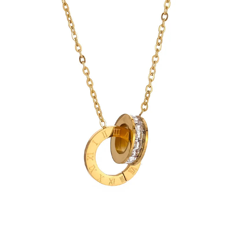 Collier Double Anneau Chiffres Romains Zircon