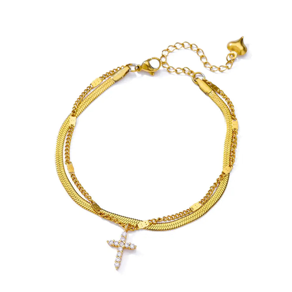 Bracelet Fleurs Zircon Doré Acier Inoxydable