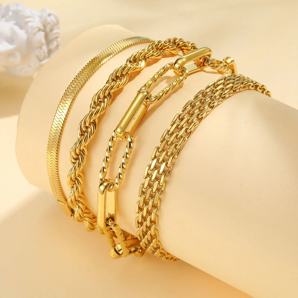 Bracelet Chaîne Dorée Acier Inoxydable Empilable