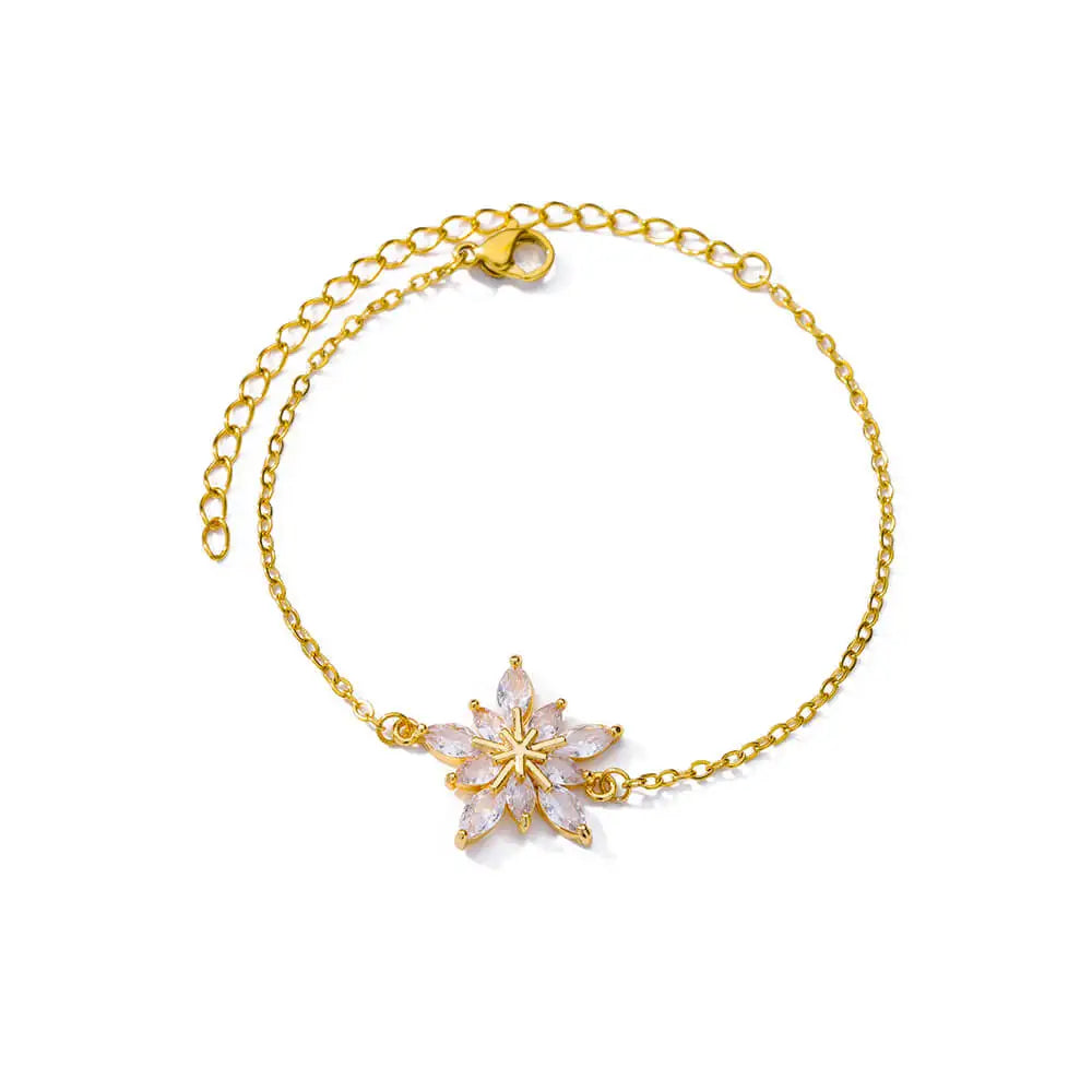 Bracelet Fleurs Zircon Doré Acier Inoxydable