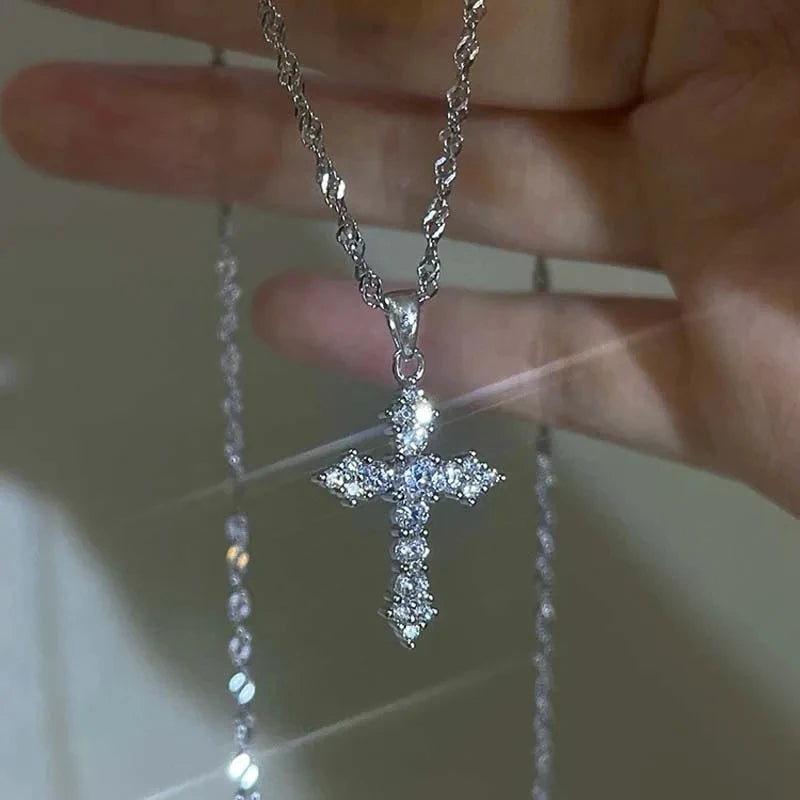 Collier Croix Zircon Argent Chaîne Fine