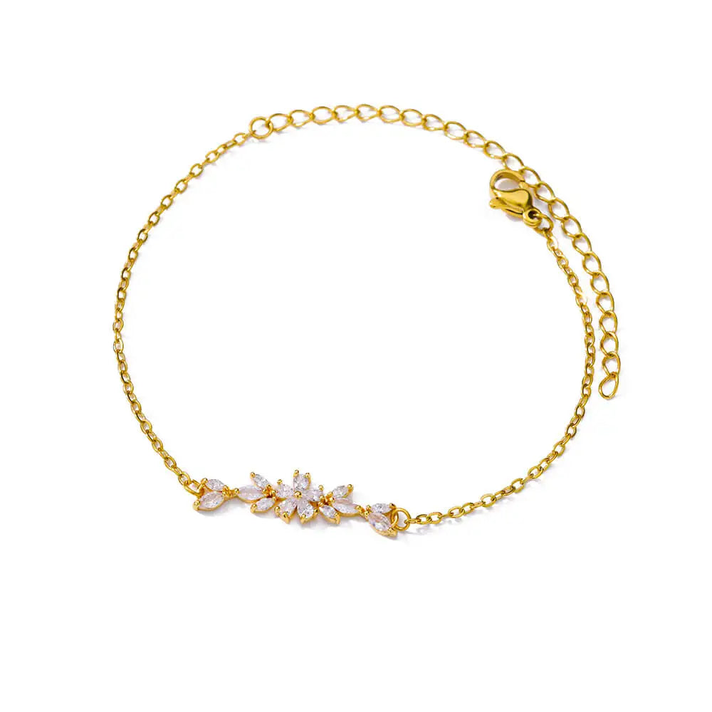 Bracelet Fleurs Zircon Doré Acier Inoxydable