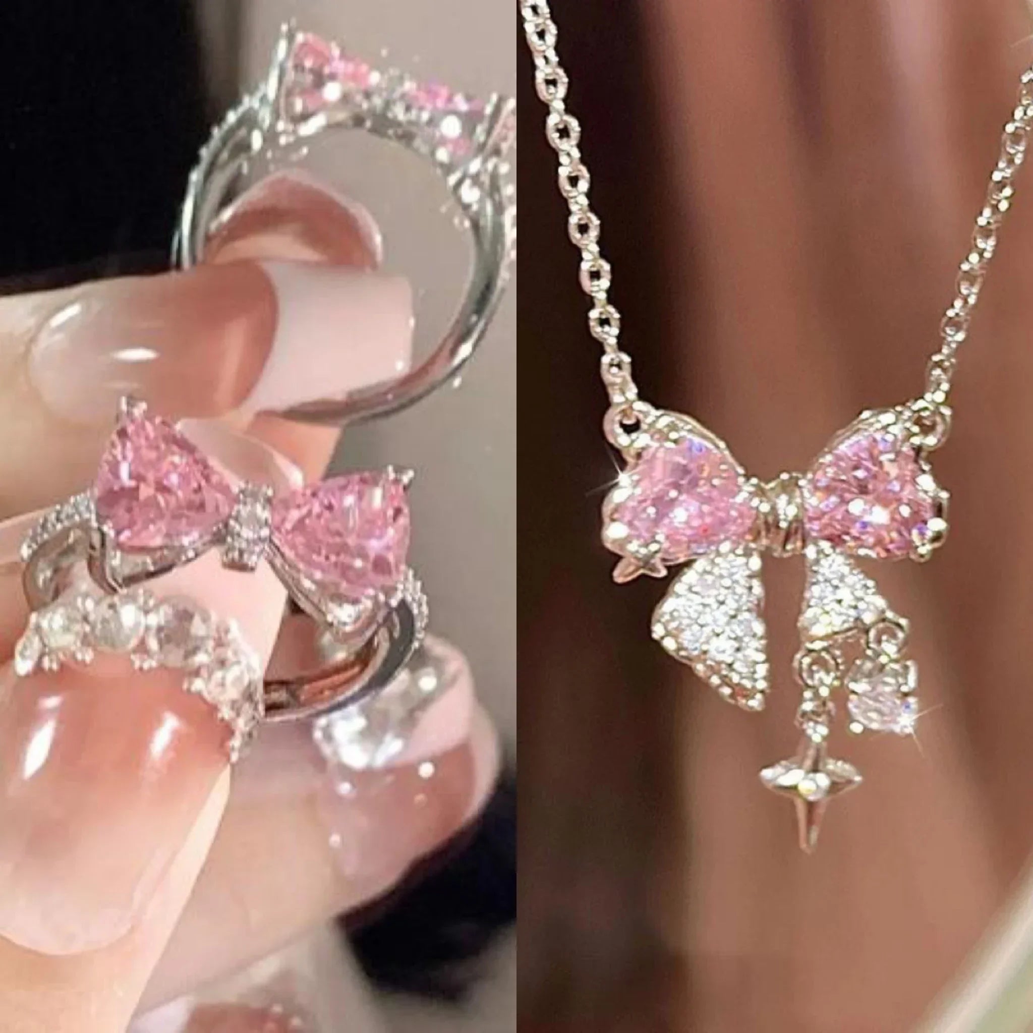Collier Nœud Papillon Cristal Rose Y2K