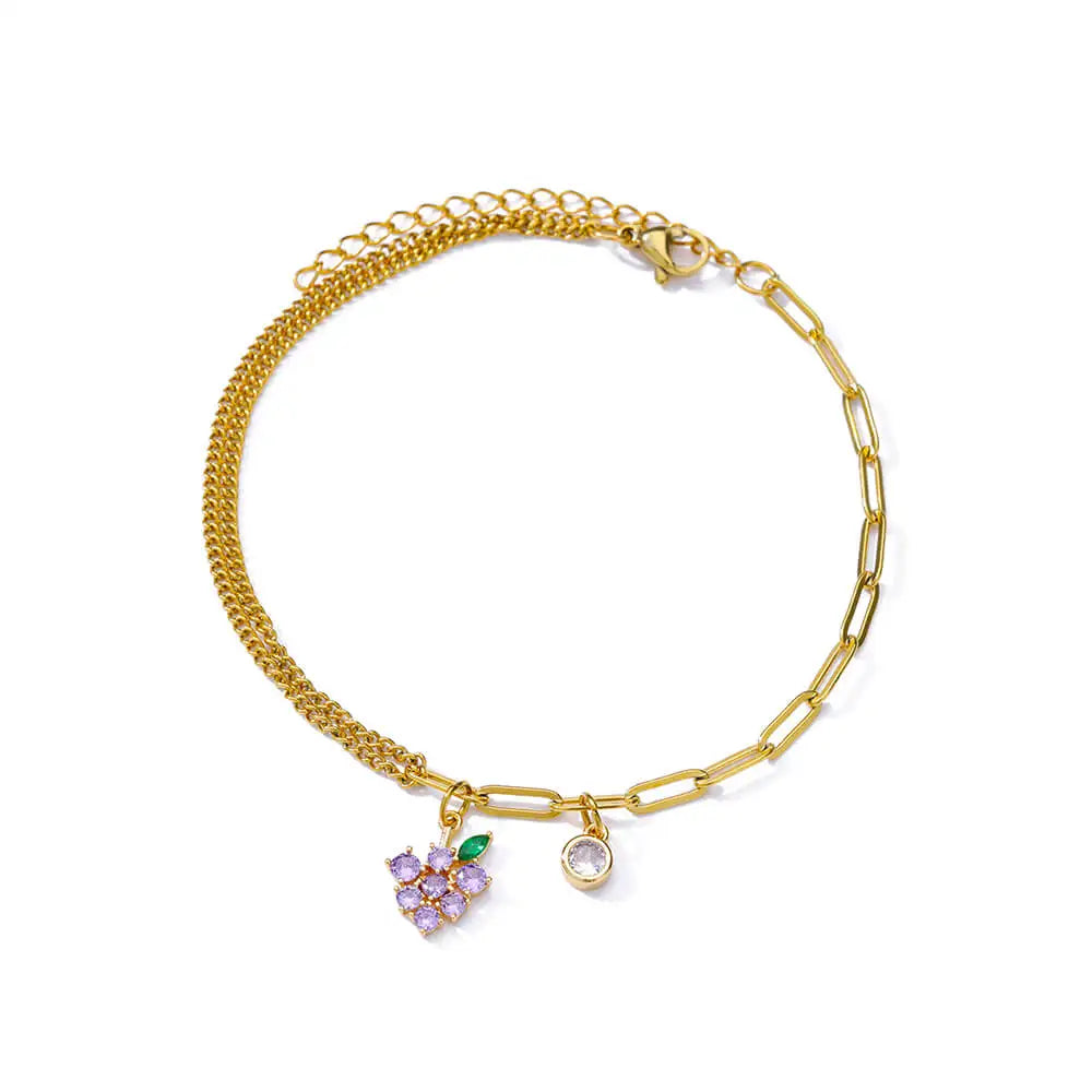 Bracelet Fleurs Zircon Doré Acier Inoxydable