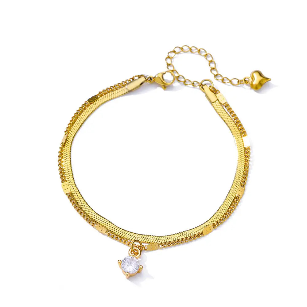 Bracelet Fleurs Zircon Doré Acier Inoxydable