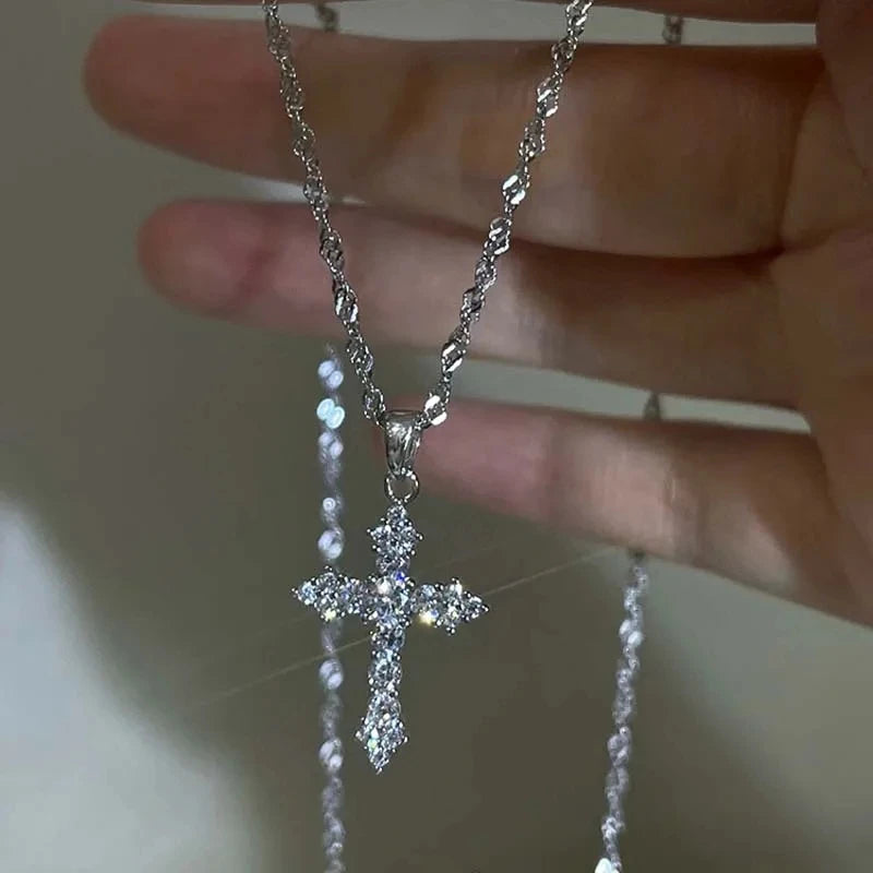 Collier Croix Zircon Argent Chaîne Fine