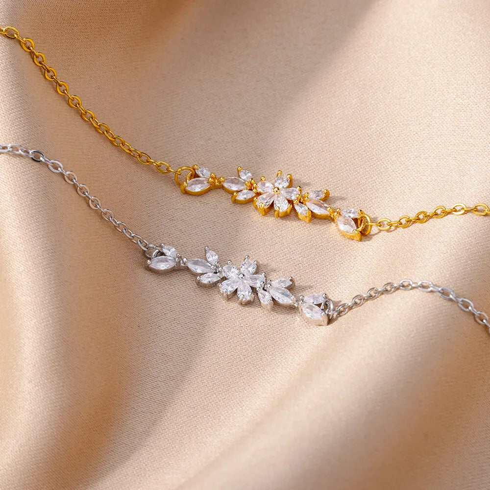 Bracelet Fleurs Zircon Doré Acier Inoxydable