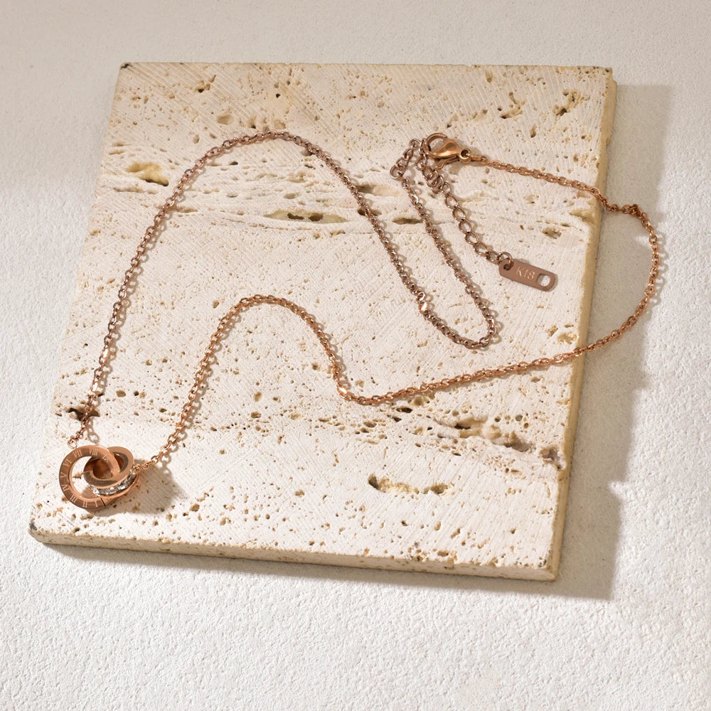 Collier Court Acier Inoxydable Doré Rose