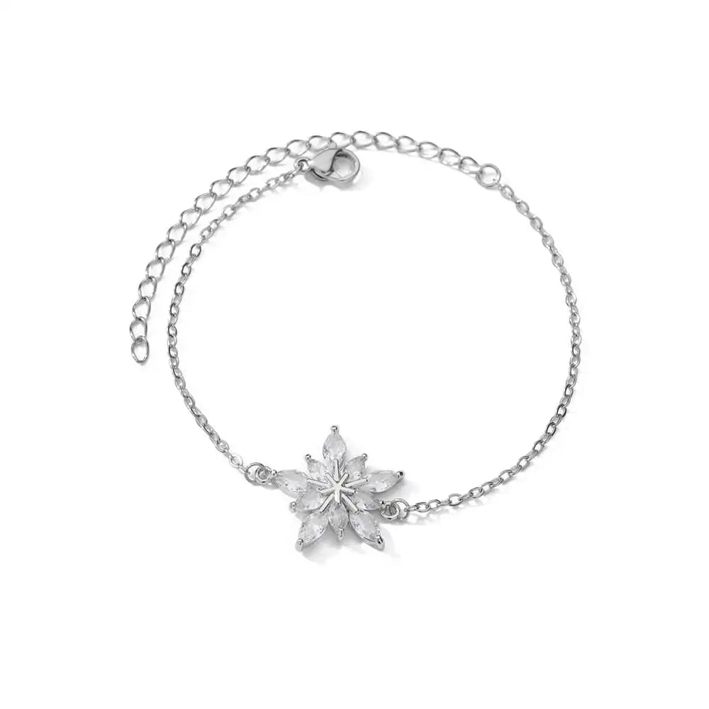 Bracelet Fleurs Zircon Doré Acier Inoxydable