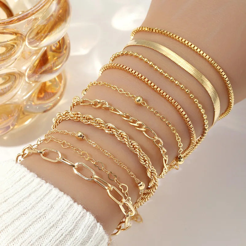 Bracelet Multicouche Chaîne Serpent Dorée
